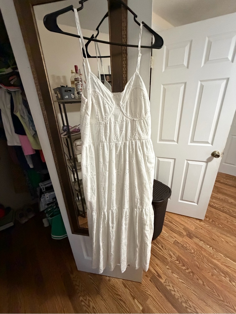 Japna White Eyelet Spaghetti-Strap Midi Dress